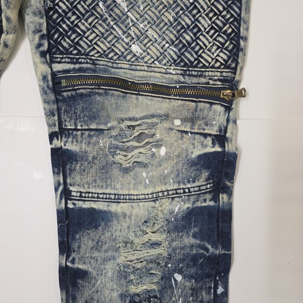 Côte de Nuits Distressed Moto Jeans Acid Wash Paint Splatter 38x34 Streetwear - Picture 10 of 11